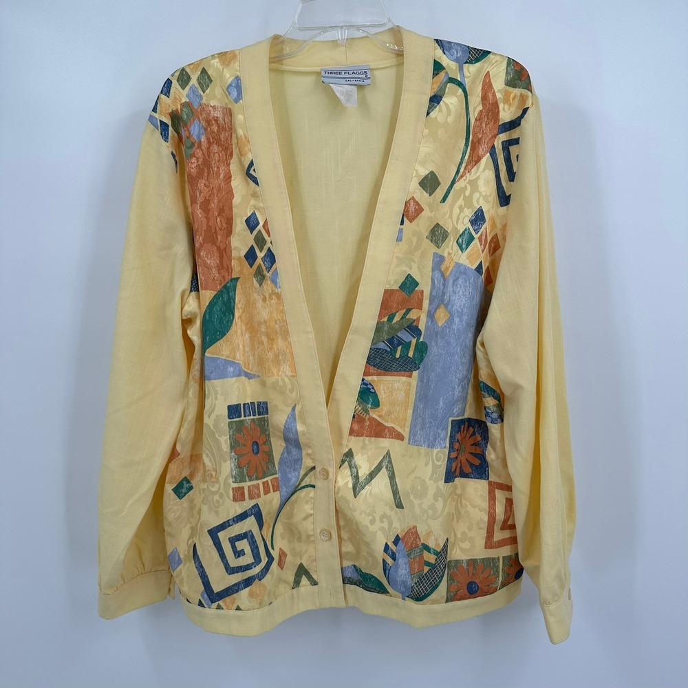 Womens Vintage Maximalist Blazer Size XL Yellow Geometric Boho Whimsical Whacky‎
